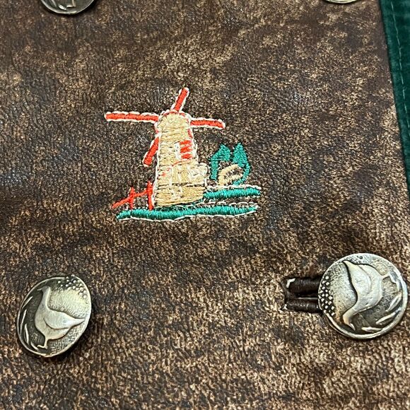 Vintage 70s German Trachten Embroidered Leather Jacket Size 46 Echts Leder Brown - Picture 4 of 13